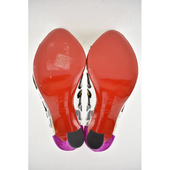 Christian Louboutin Parsefal 100 Black Gold PVC Patent Sandal Heel Pump 37.5 - Picture 12 of 12